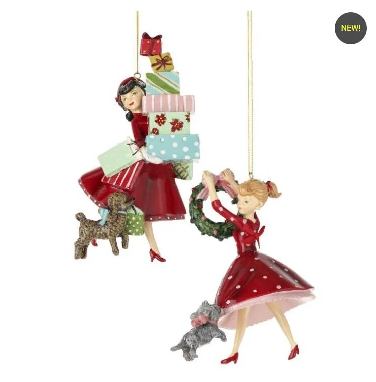 Christmas Tree Angel 6.5"-7" Retro Lady Decorating Ornament Set Of 2