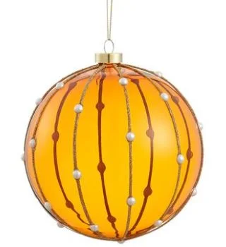 Christmas Joyful Vibes 6" Amber Gold Glitter Pearl Glass Ball Ornament Set Of 2