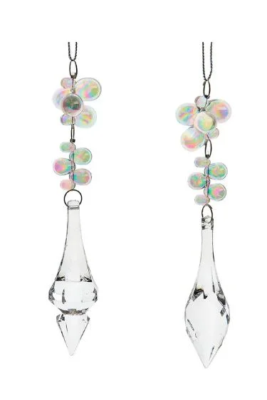 Christmas Glittery Decor 6" Beads With Dangle Ornament Set Of 12