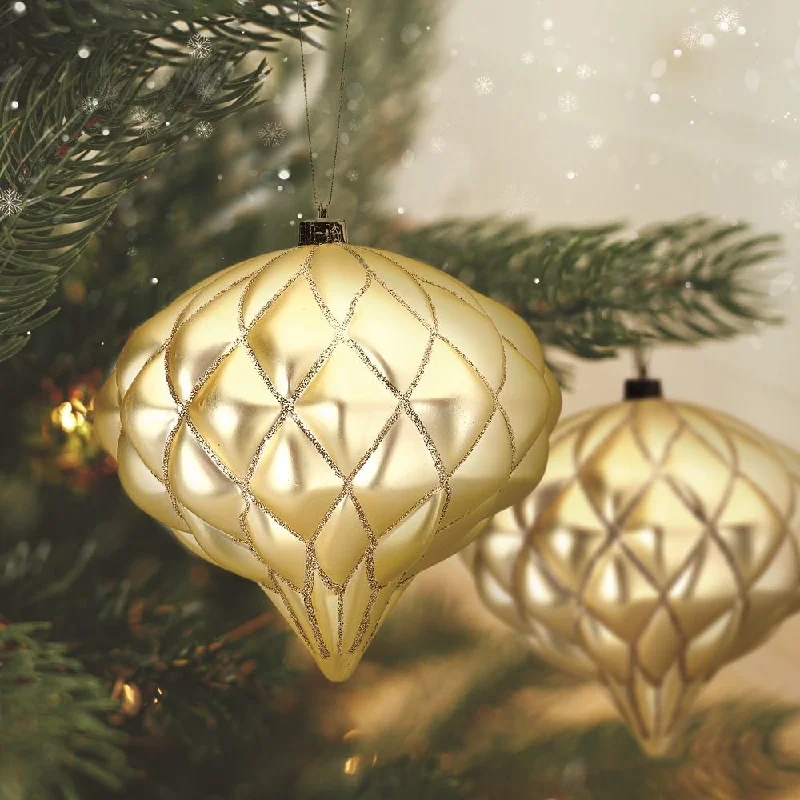 Christmas Wooden Decor 6" Champagne Matte Finial Ornament Set Of 4