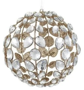 Christmas White Wonderland 6" Gold Glitter Rhinestone Ball