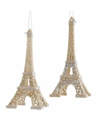 Christmas Winter Nights Magic 7" Gold & Silver Glitter Eiffel Ornament Set Of 6