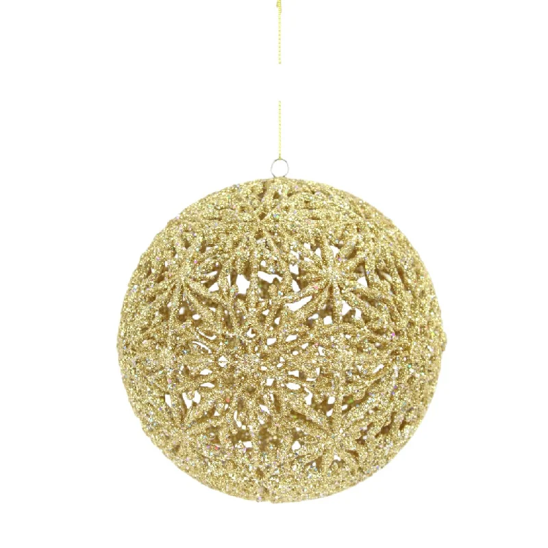 Christmas White Snow 6 in Glitter Starburst Ornament - Gold