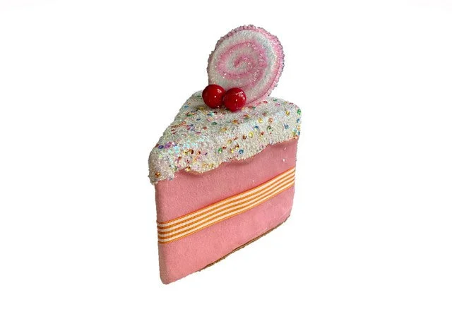 Christmas Family Gathering 6" Pink Cake Slice With Sprinkles Ornament Set Of 6