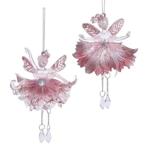 Christmas Candlelight Dinner 6" Pink Fairy With Bow Ornament Set Of 6