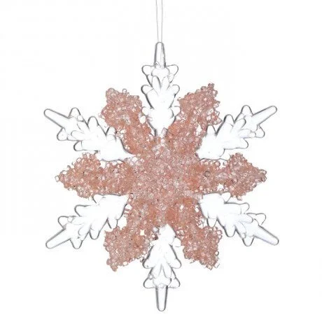 Christmas Snowy Windows 6" Pink Jeweled Snowflake Ornament Set Of 9
