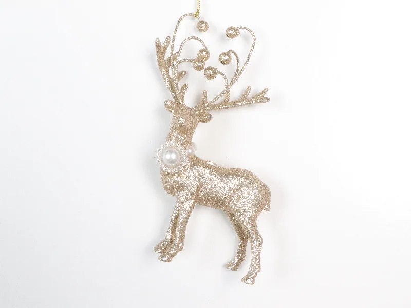 Christmas Candlelight Dinner 6" Platinum Pearl Deer Ornament With Jewels Set Of 6