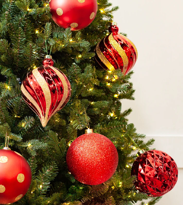 Christmas Star Tree Topper 6" Red & Gold Shatterproof Glitter Ball Set Of 24