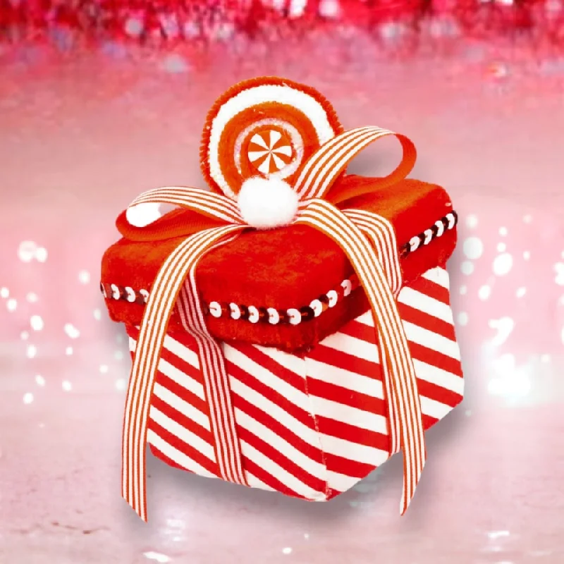 6" Red & White Peppermint Candy Gift Box Ornament Set Of 6