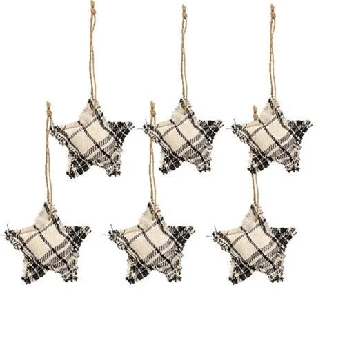 Christmas Magical Scenery 6/Set, Black & White Plaid Star Ornaments