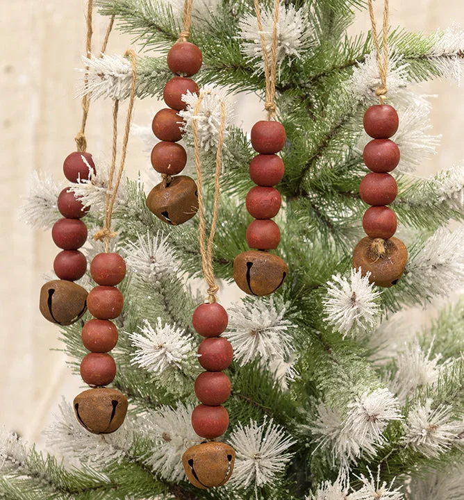 6/Set, Red Bead & Jingle Bell Ornaments