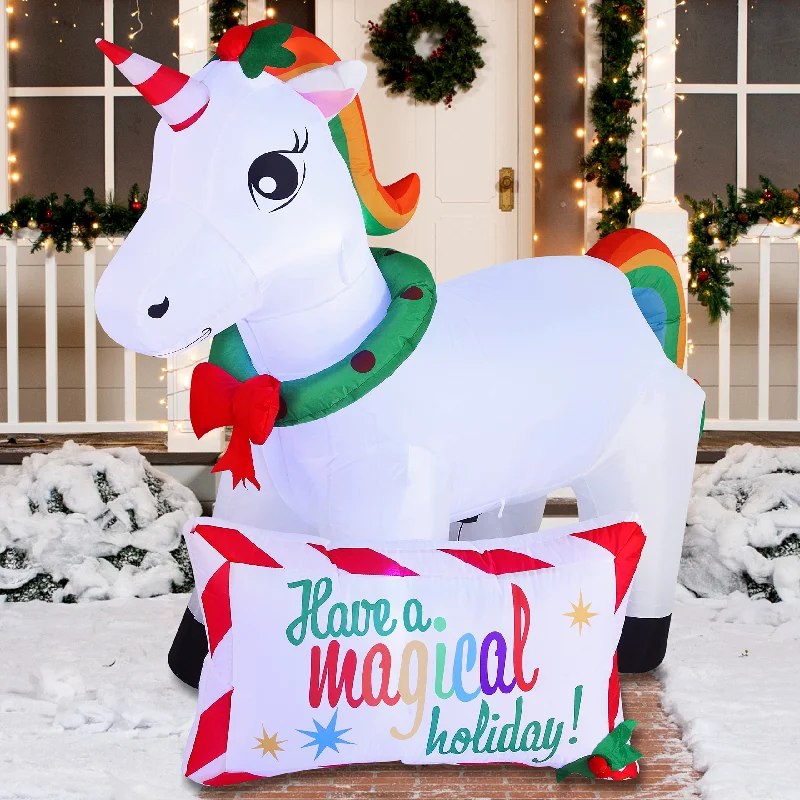 Christmas Starry Skies 6ft Unicorn with A Sign Christmas Inflatable