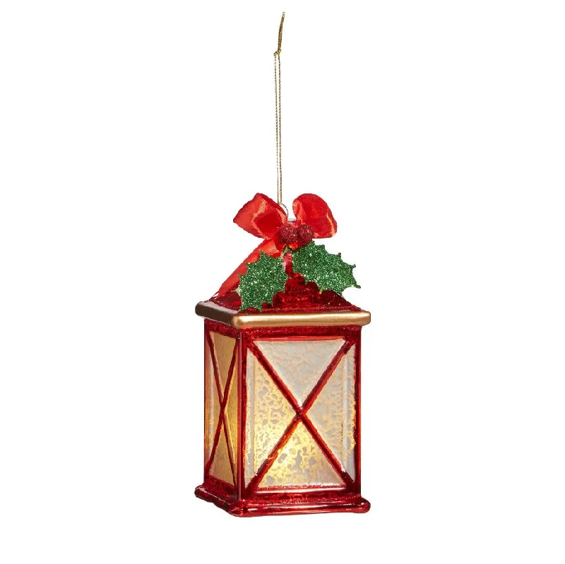 Christmas Holiday Baking Ideas 7.5" Battery Operated Red Lantern Ornament