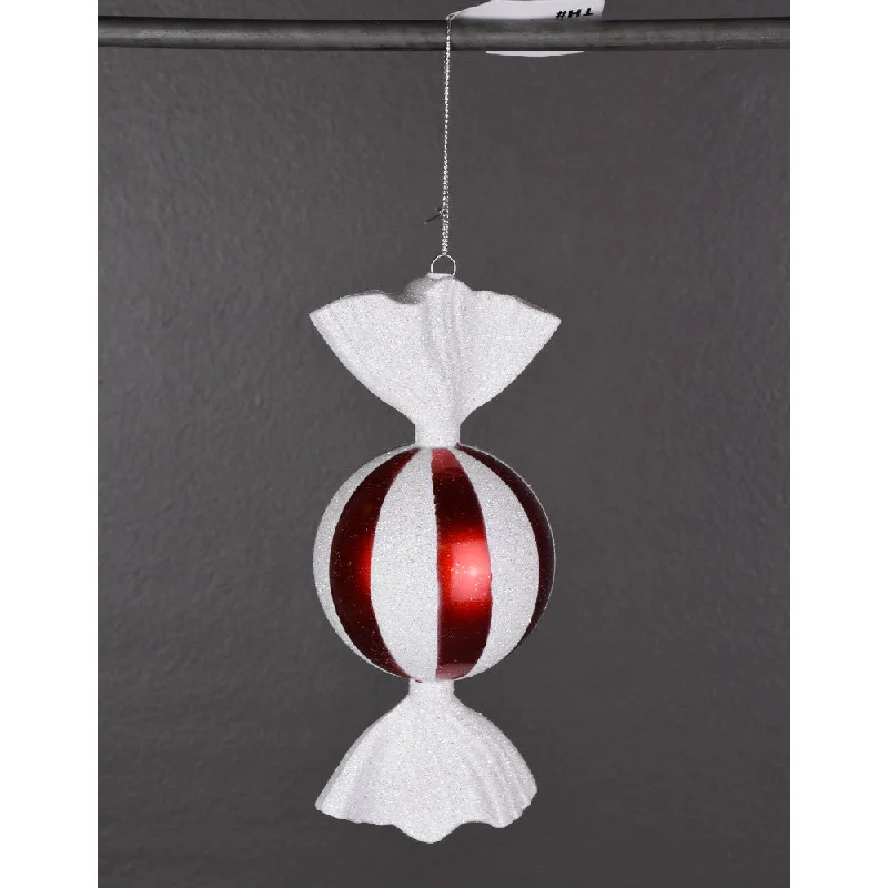 Christmas Snow Covered Trees 7.5 in Peppermint Gumball Twist - Pearl/Red/Iridescent