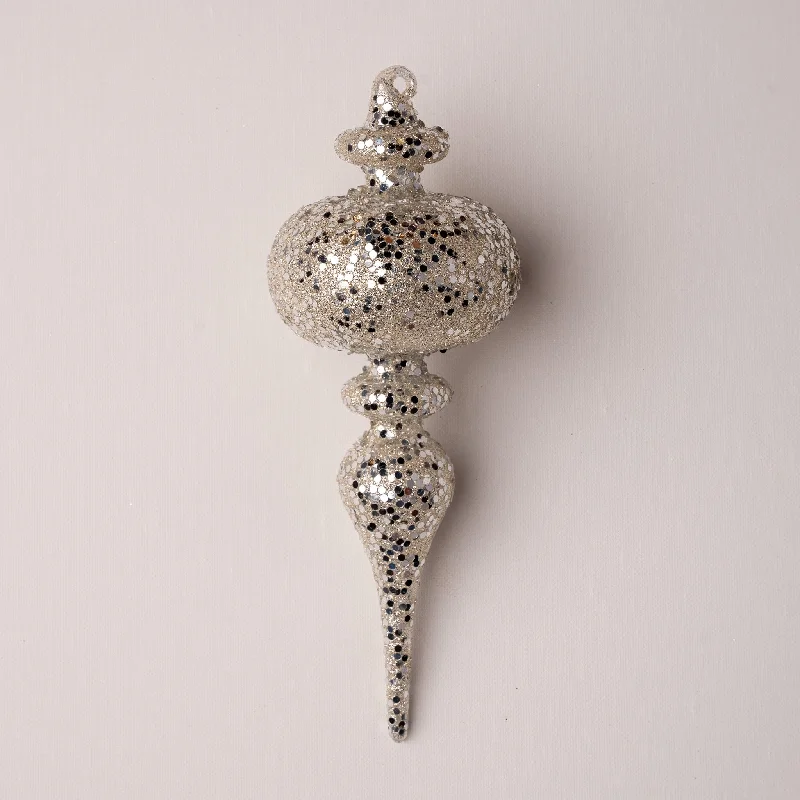 Christmas Snowman Building 7" Crystal With Cream & Silver Glittered Finial Set Of 6