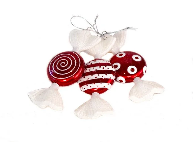 Christmas Fairy Lights 7" Flat Candy Ornament Set Of 6