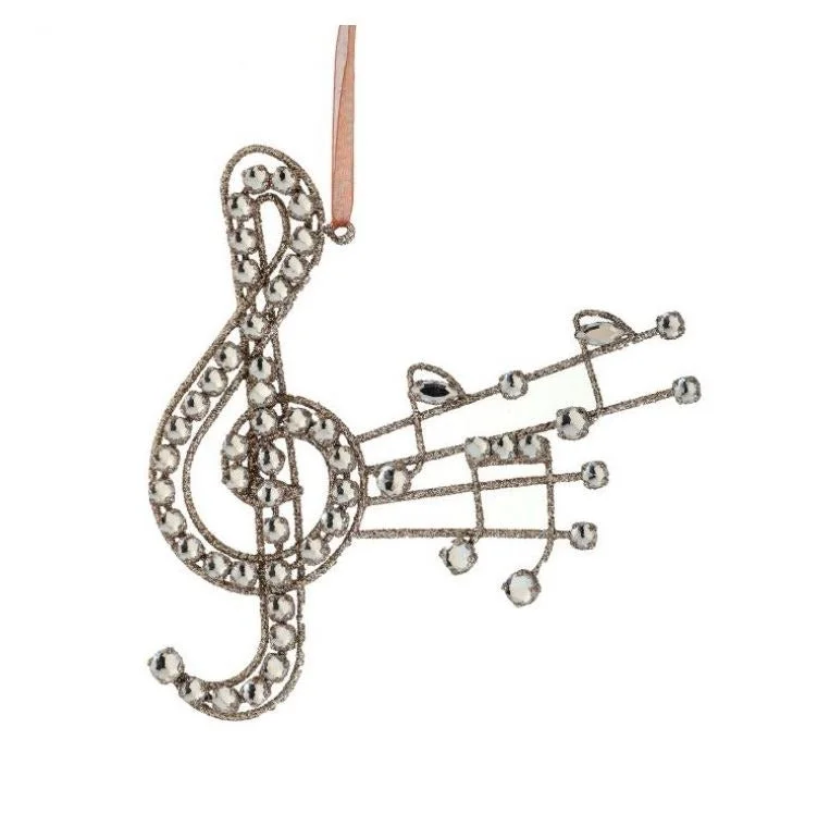 Christmas Winter Festival 7" Gold Jewel Music Note Ornament Set Of 8