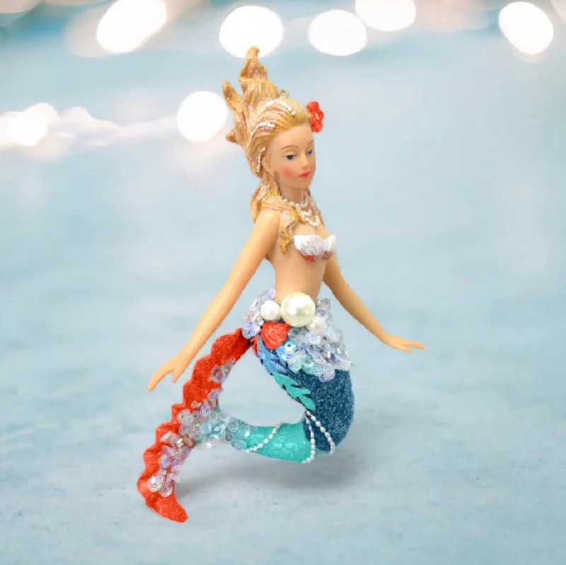 7" Mermaid With Coral Tail Ornament