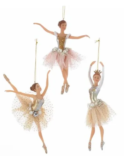 Christmas Hot Cocoa 7" Pink & Gold Ballerina Ornament Set Of 3