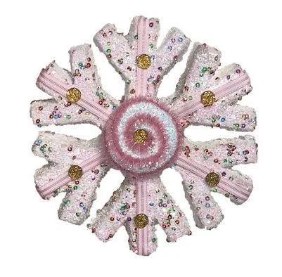 Christmas Festive Lights 7" White & Pink Snowflake Ornament Set Of 4