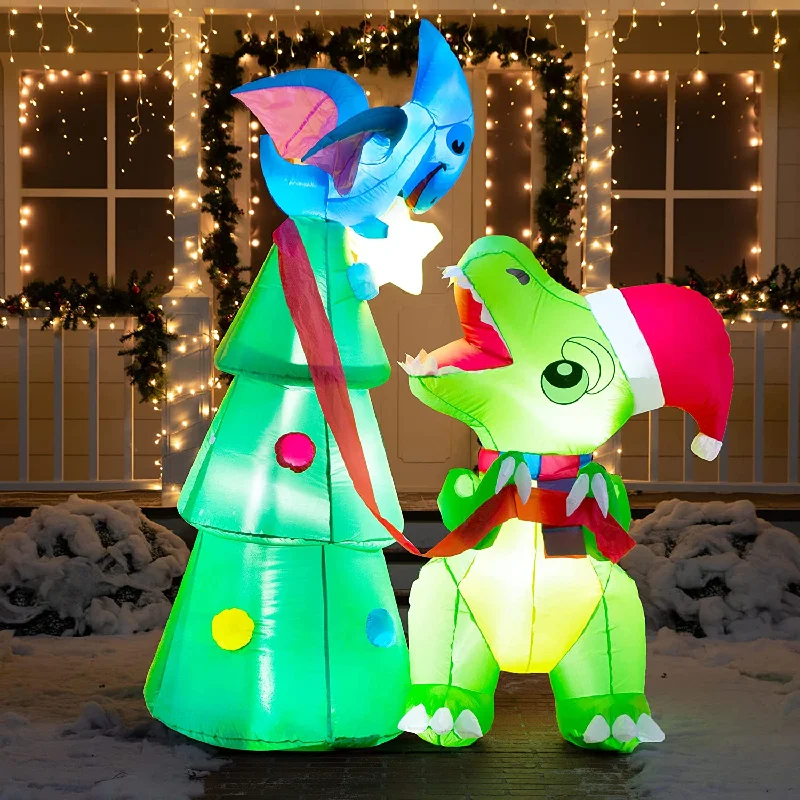 Christmas Twinkling Decorations 7ft Tall Dinosaur Decorating a Christmas Tree Christmas Inflatable Christmas Twinkling Decorations 7ft Tall Dinosaur Decorating a Christmas Tree Christmas Inflatable