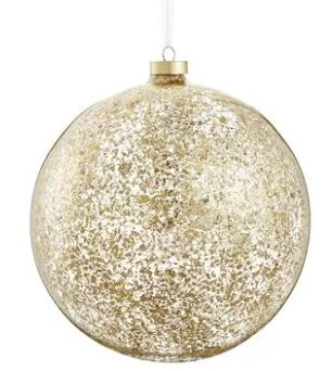 Christmas Jolly Spirit 8" Clear Gold Glittered Glass Ball Ornament Set Of 2