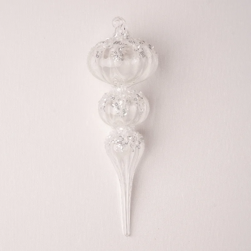 Christmas Evergreen Trees 8" Crystal Finial With Glitter Set Of 2