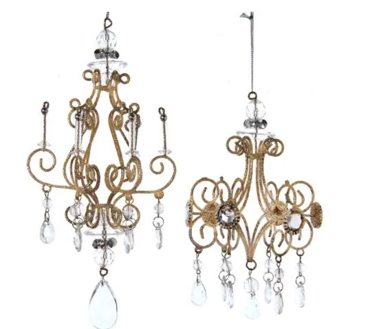 Christmas Magical Experience 8" Gold Glitter Chandelier Ornament Set Of 6