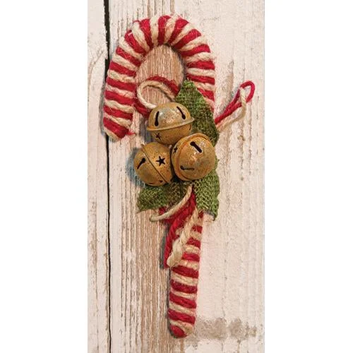 8" Jute Candy Cane w/Bells