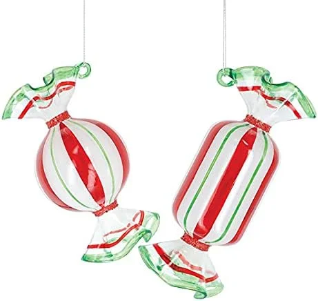 Christmas Starry Skies 6" Red & Green Glass Candy Ornament Set Of 6