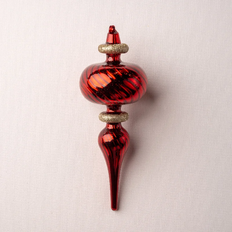 Christmas Village Scene 8" Red & Gold Finial Set Of 4