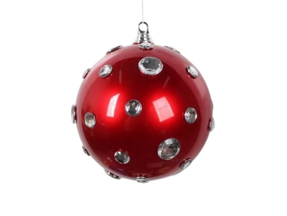 Christmas Home Decorations 8" Red & Silver Jewel Ball Ornament Set Of 2