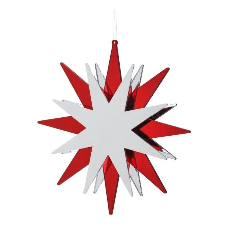 Christmas Classic Festivities 8" Red & Silver Mirror Snowflake Ornament Set Of 2