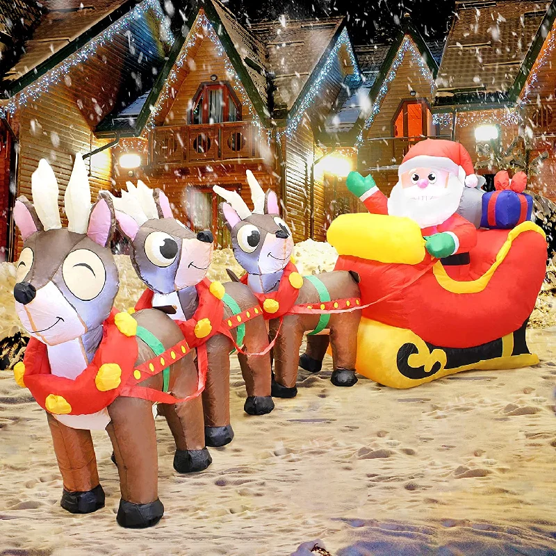 Christmas Santa Arrival Giant Santa on Sleigh with Three Reindeers Inflatable (9.5 ft) Christmas Santa Arrival Giant Santa on Sleigh with Three Reindeers Inflatable (9.5 ft)