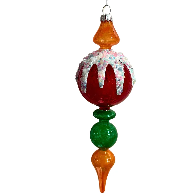 Christmas Cozy Decor 9.5" Red, Green & Orange Finial Glass Ornament  Set Of 2