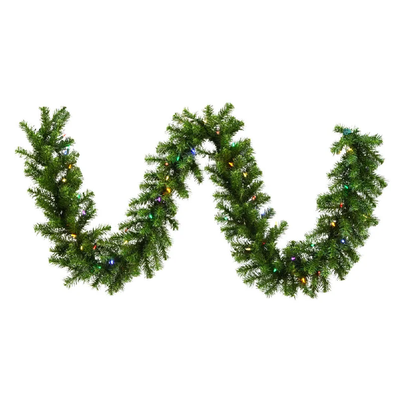 9'x14" Enchanted Evergreen Garland, Multi-Color LED Lights