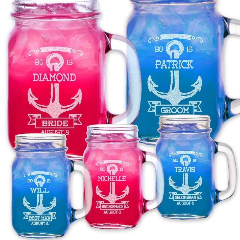Christmas Midnight Feast Anchor Wedding Design Mason Jar Mug With Handle Gift Idea for Bridal Shower, Beach Wedding, Bachelorette Party, Engagement Party, Pool