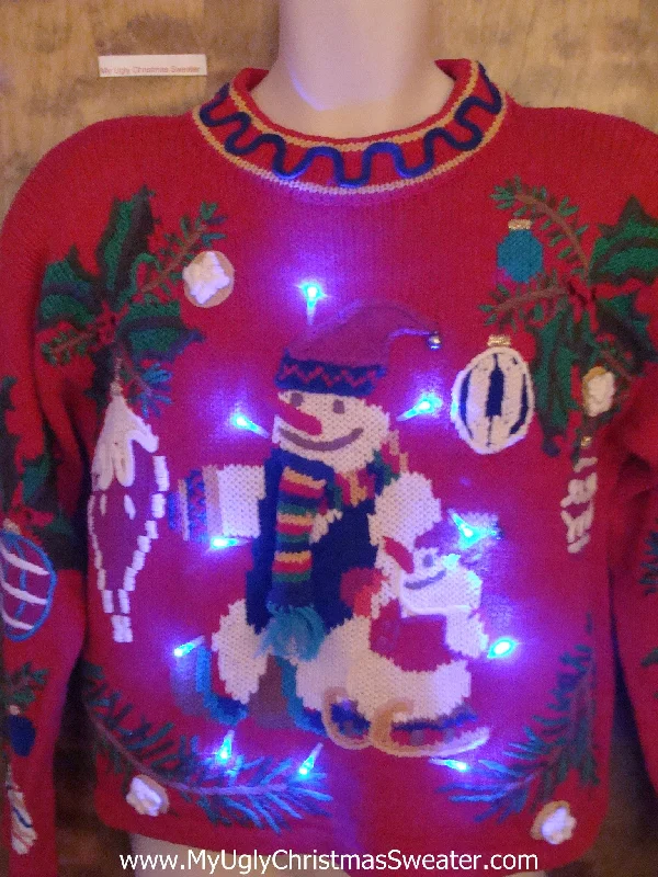 Awesome 80s 2sided Light Up Ugly Christmas Jumper with Snowmen