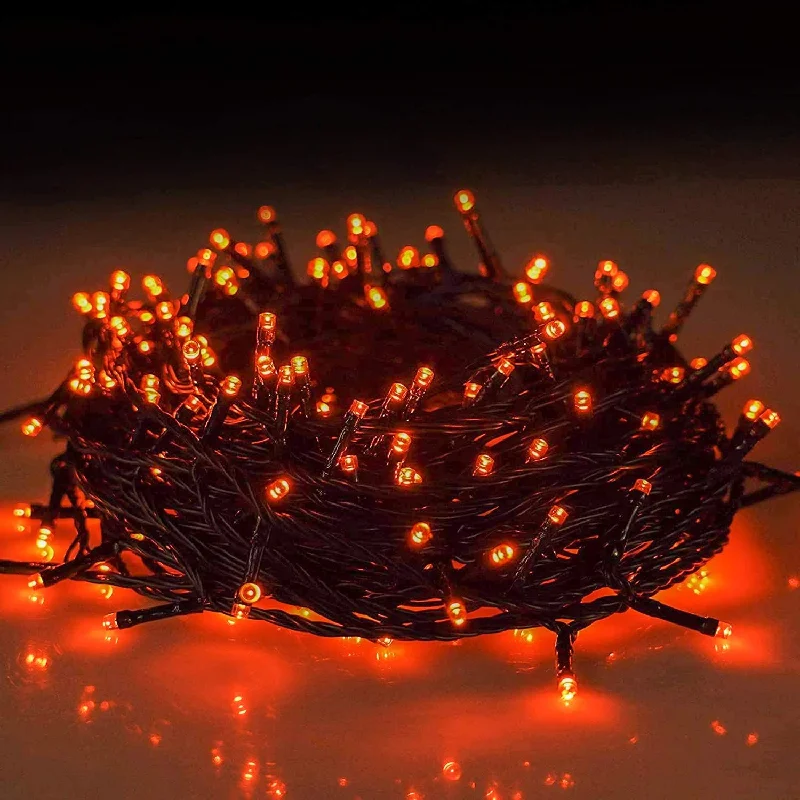 Christmas Chilly Snowfall 66ft 200 LED Indoor String Lights - Plug-in - 8 Modes - Waterproof - Orange