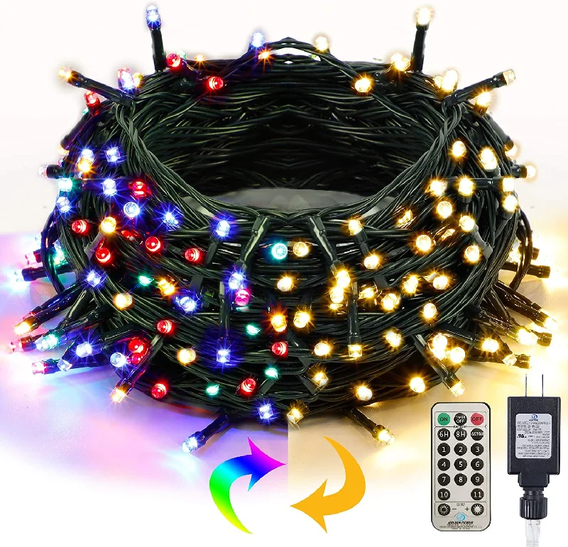 Christmas Garland Designs Christmas String Lights - 66ft 200 LED Color Changing Tree Light - Plug in - 11 Modes Functions - Warm White & Multicolor - Remote Timer