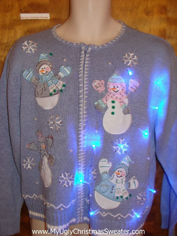Baby Blue Light Up Ugly Christmas Jumper with Snowmen