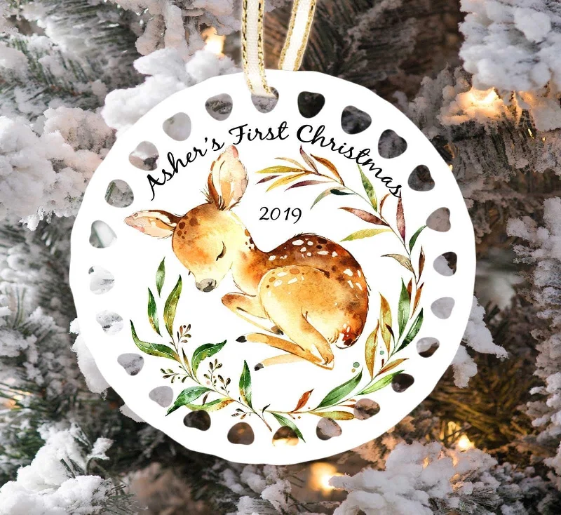 Christmas Family Gathering Babys First Christmas Ornament 2020, Personalized Christmas Ornaments, Deer Ornament, Babys 1st Christmas  Girl Boy Cute Customized Name