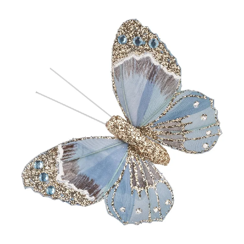 Christmas Star Tree Topper Beaded Butterfly Clip Ornament - Blue