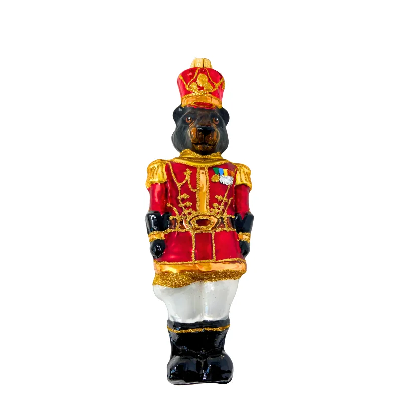 Christmas Pine Tree Farm Bear Nutcracker Blown Glass Christmas Ornament