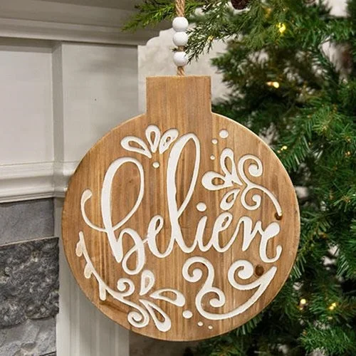 Believe Engraved Bulb Ornament Sign