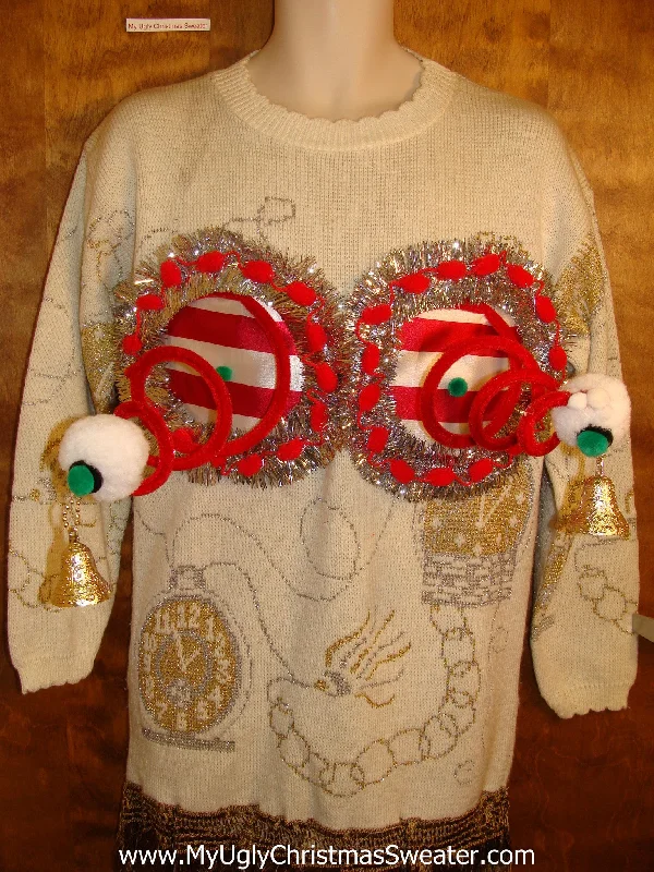 Best 80s Clock Themed Ugly Naughty Sweater with Funny Boobs