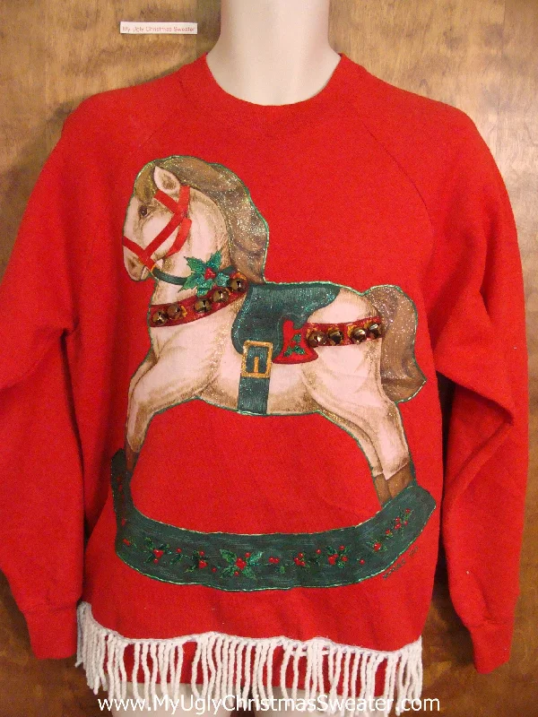 Christmas Snow Covered Village BEST 80s Rocking Horse Funny Novelty Christmas Sweatshirt