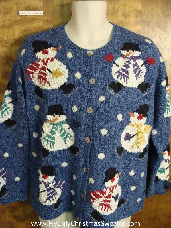 Christmas Magical Scenery Best Cutest 2sided Snowmen 80s Ugly Christmas Sweater