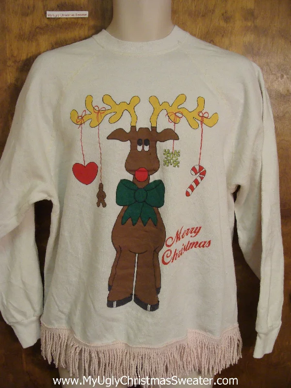 Christmas Toy Workshop Best Funny Reindeer Tacky 80s Christmas Sweatshirt