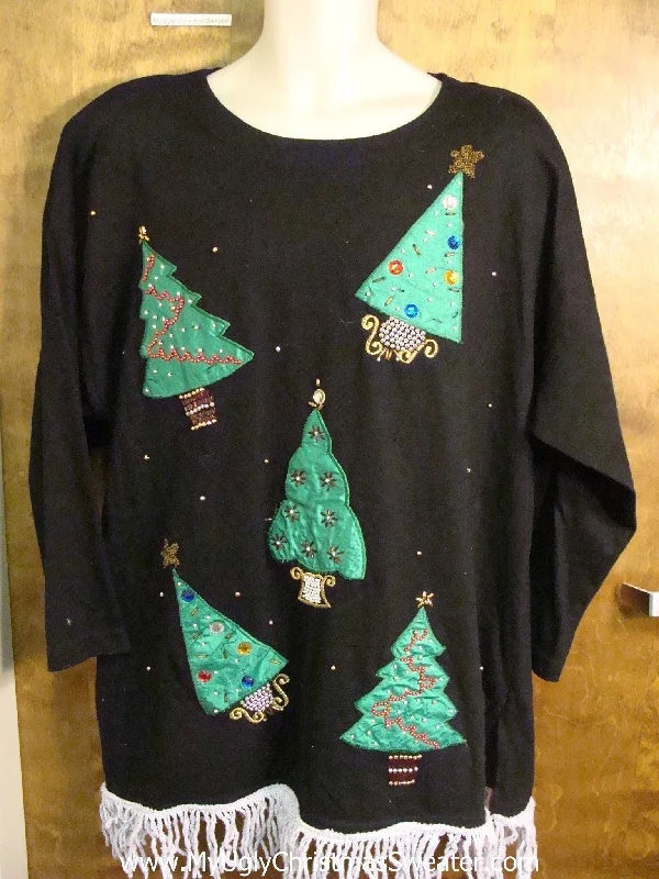Christmas Holiday Candlelight Big Size Longsleeved Tshirt with Trees Funny Christmas Pullover